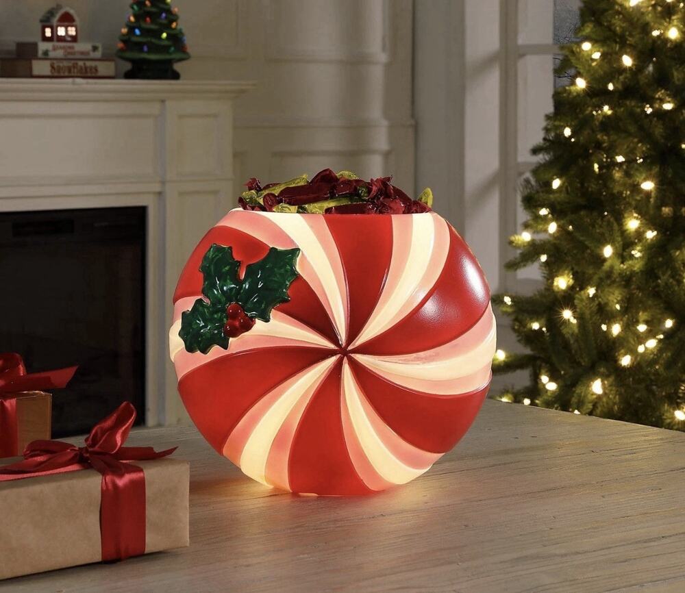 Mr. Christmas Peppermint Candy Bowl Blow Mold 12" LED Light Up Christmas Decor